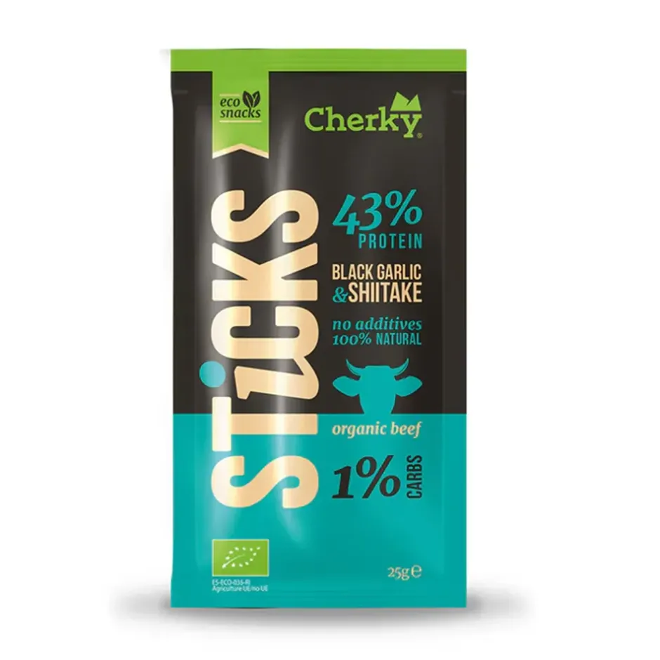 Cherky Repen | Biltong & Beef Jerky*Beef Sticks - Zwarte Knoflook & Shiitake - 25g - BIO