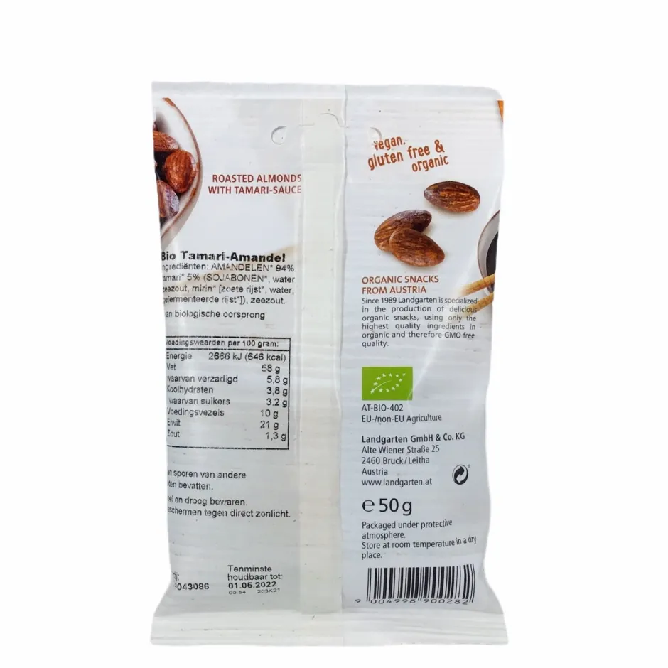 Landgarten Chips & Zoutjes | Biologische Noten*Bio Amandelen met Tamari 50g