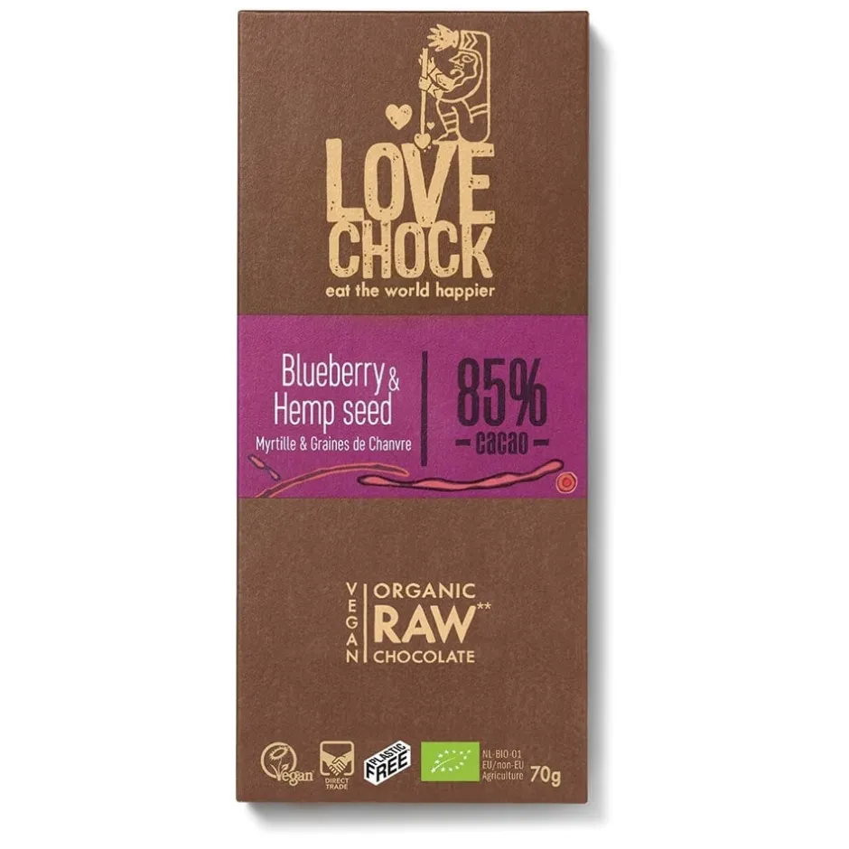 Lovechock Chocolade*Blauwe Bessen / Hennep Zaadjes Tablet 85% - 70g - BIO