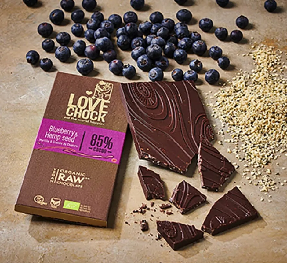 Lovechock Chocolade*Blauwe Bessen / Hennep Zaadjes Tablet 85% - 70g - BIO