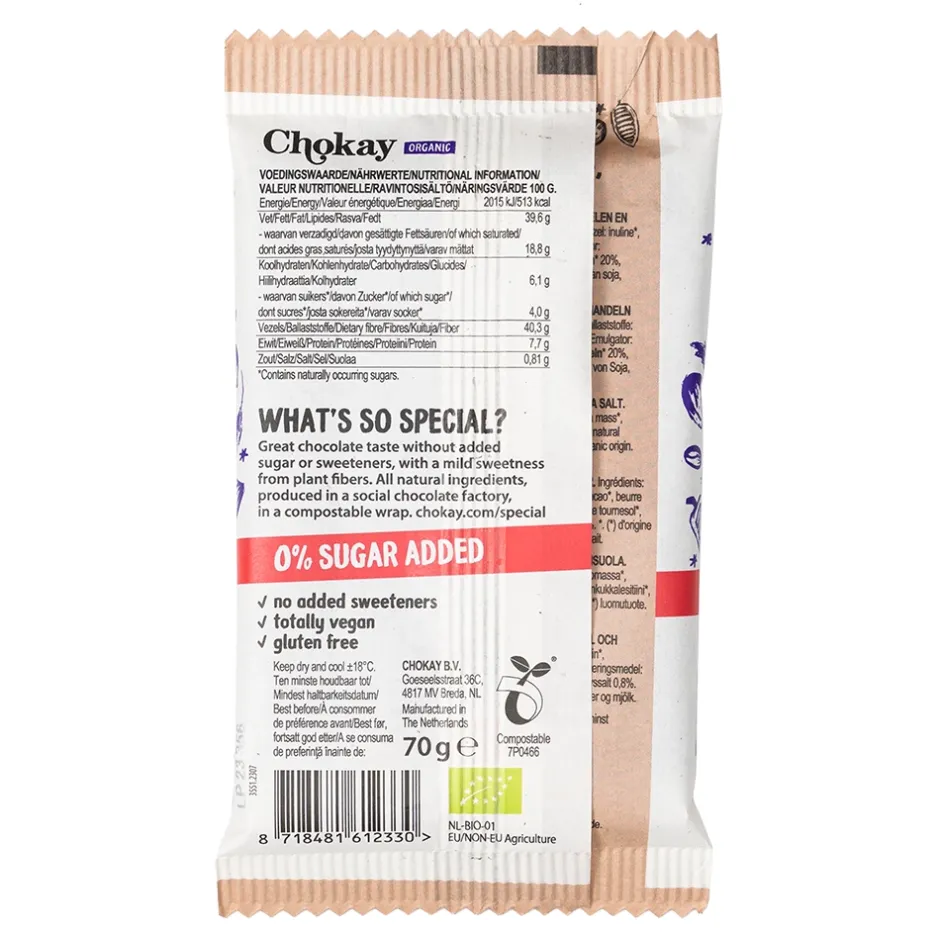 Chokay Chocolade*Chocoladereep - Amandel & Zeezout - 70g - BIO
