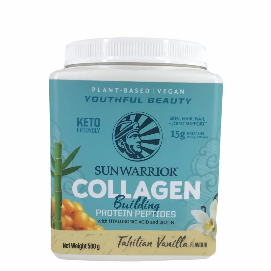 Sunwarrior Eiwit Collageen | Vegan Collageen*Collageen Building Protein Peptides - Tahitian Vanilla - 500gr - BIO
