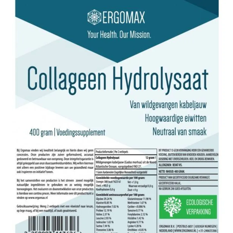 Ergo Max Viscollageen*Collageen Hydrolysaat van wilde Kabeljauw - 400g