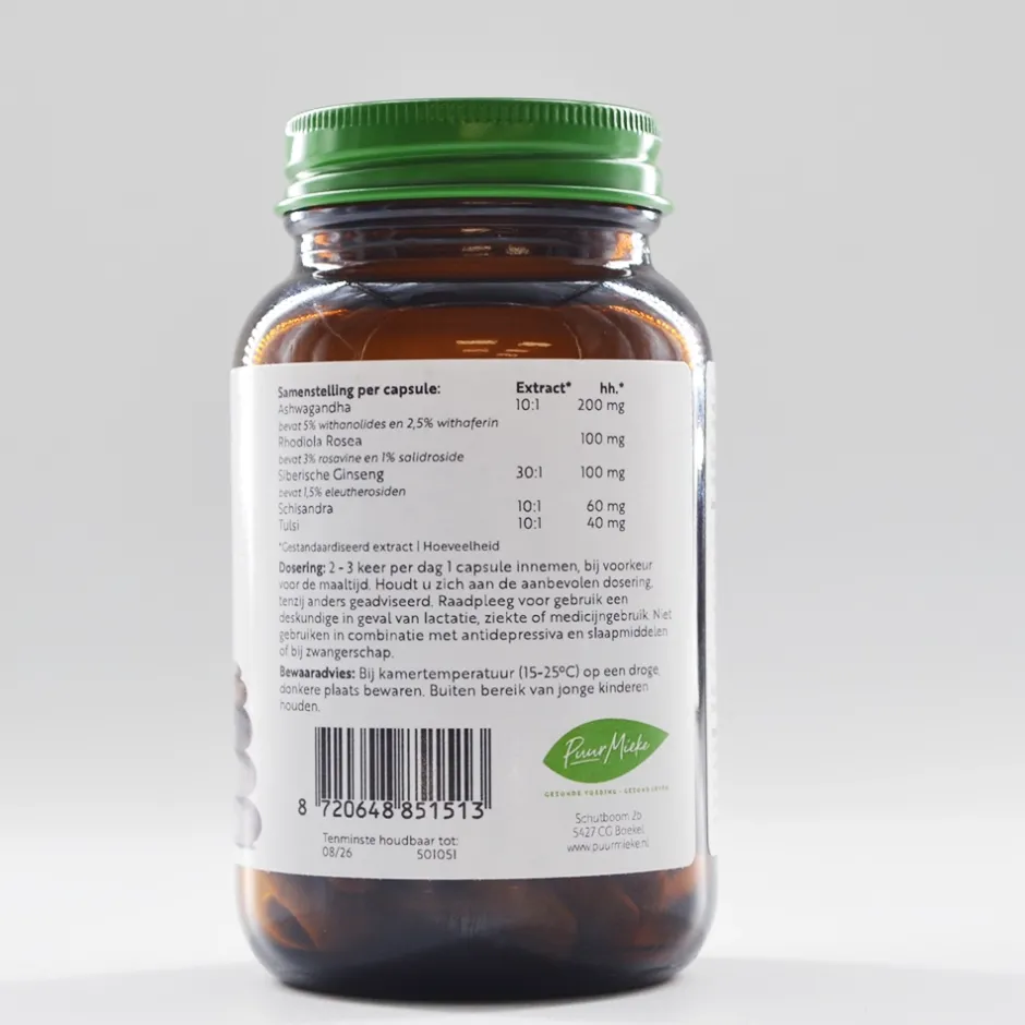 Puur Mieke Stress | Hersenen*Energie & Balans - 500mg - 60 caps