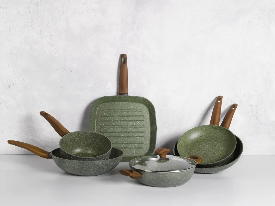 Natura Induction Grillpan - Ovenschaal*Grillpan zonder Teflon 28 cm met hout-look greep - Vegetek