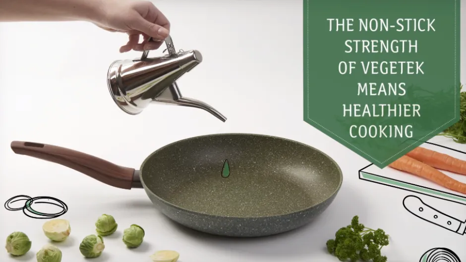Natura Induction Koekenpan Zonder Teflon*Koekenpan 32cm met hout-look greep - VegeTek