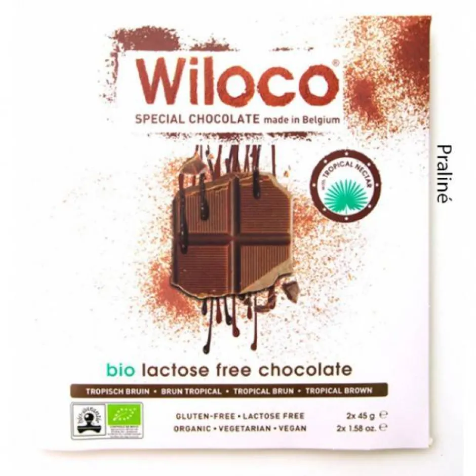 Wiloco Chocolade*Lactosevrije Chocoladereep 'Melk' met Praline - 90g - BIO