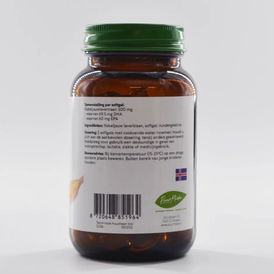 Puur Mieke Ogen | Hart & Bloedvaten*Levertraan Kabeljauw - 500mg - 100 softgels