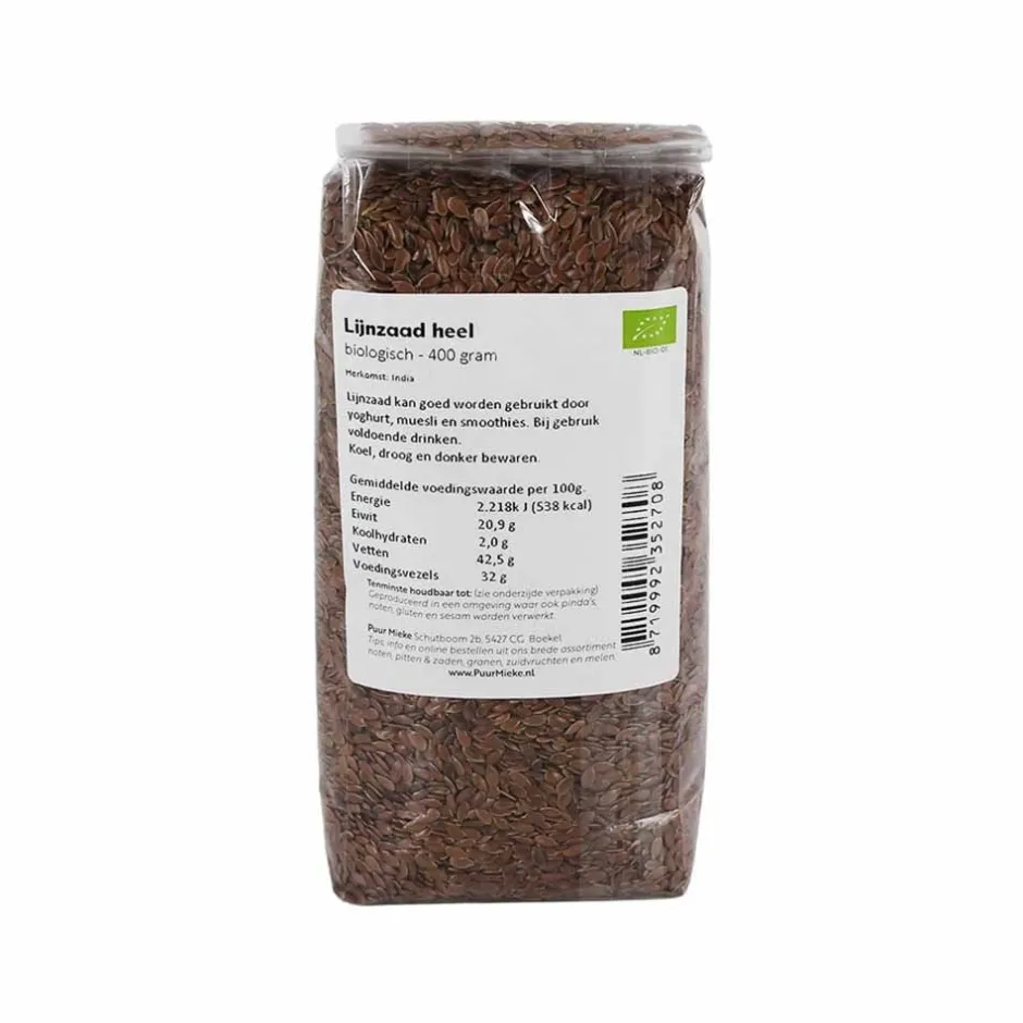 Puur Mieke Zaden | Biologische Zaden En Pitten*Lijnzaad heel - 400g - BIO
