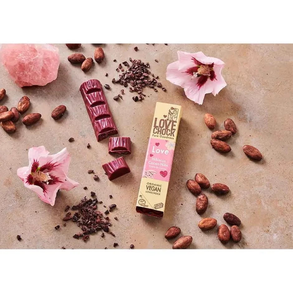 Lovechock Chocolade*LOVE - Hibuscus / Cacao Nibs - 40g - BIO