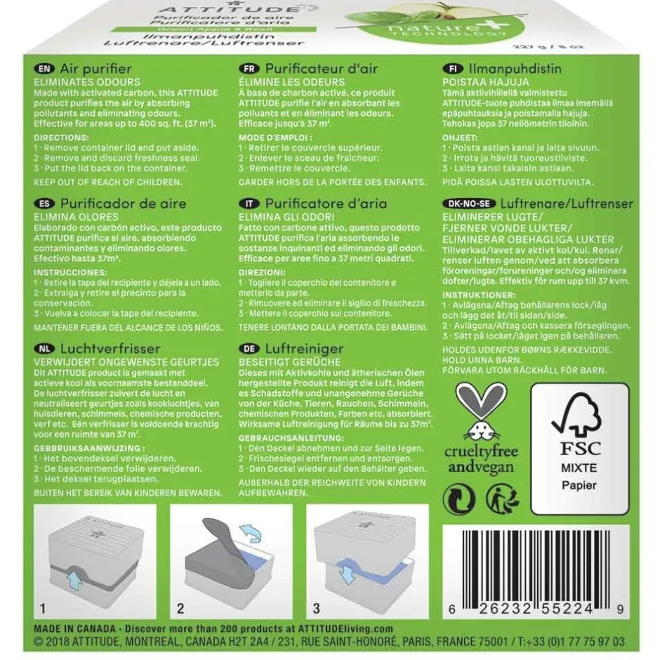 ATTITUDE Luchtzuivering / Luchtverfrisser*Luchtverfrisser - Groene Appel-Basilicum - 1 stuk