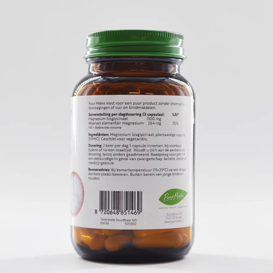 Puur Mieke Stress | Spieren*Magnesium Bisglycinaat - 550mg - 90 caps