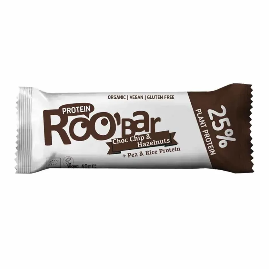 Roobar Spieren | Repen*Protein Choc Chip en Hazelnoot Reep BIO - 40g