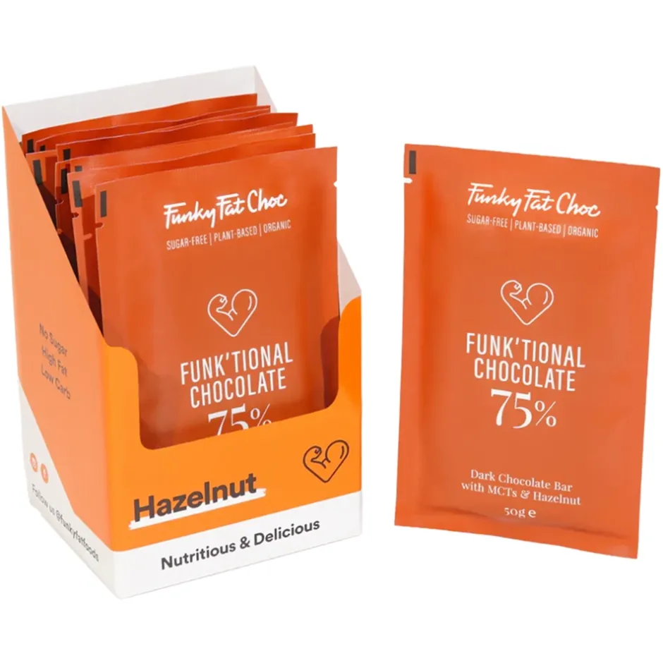 Funky Fat Choc Chocolade | Cacao*Pure Chocolade met Hazelnoot en MCT - BIO