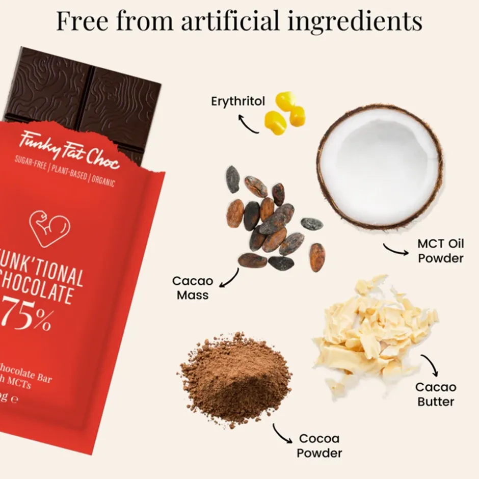 Funky Fat Choc Chocolade | Snacks*Pure Chocolade met MCT - BIO