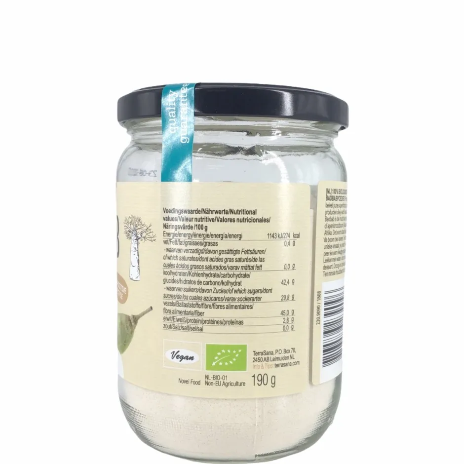 Terrasana Zoetstoffen | Zoetstof Poeder*RAW Baobab Poeder (in glas) 190g - BIO
