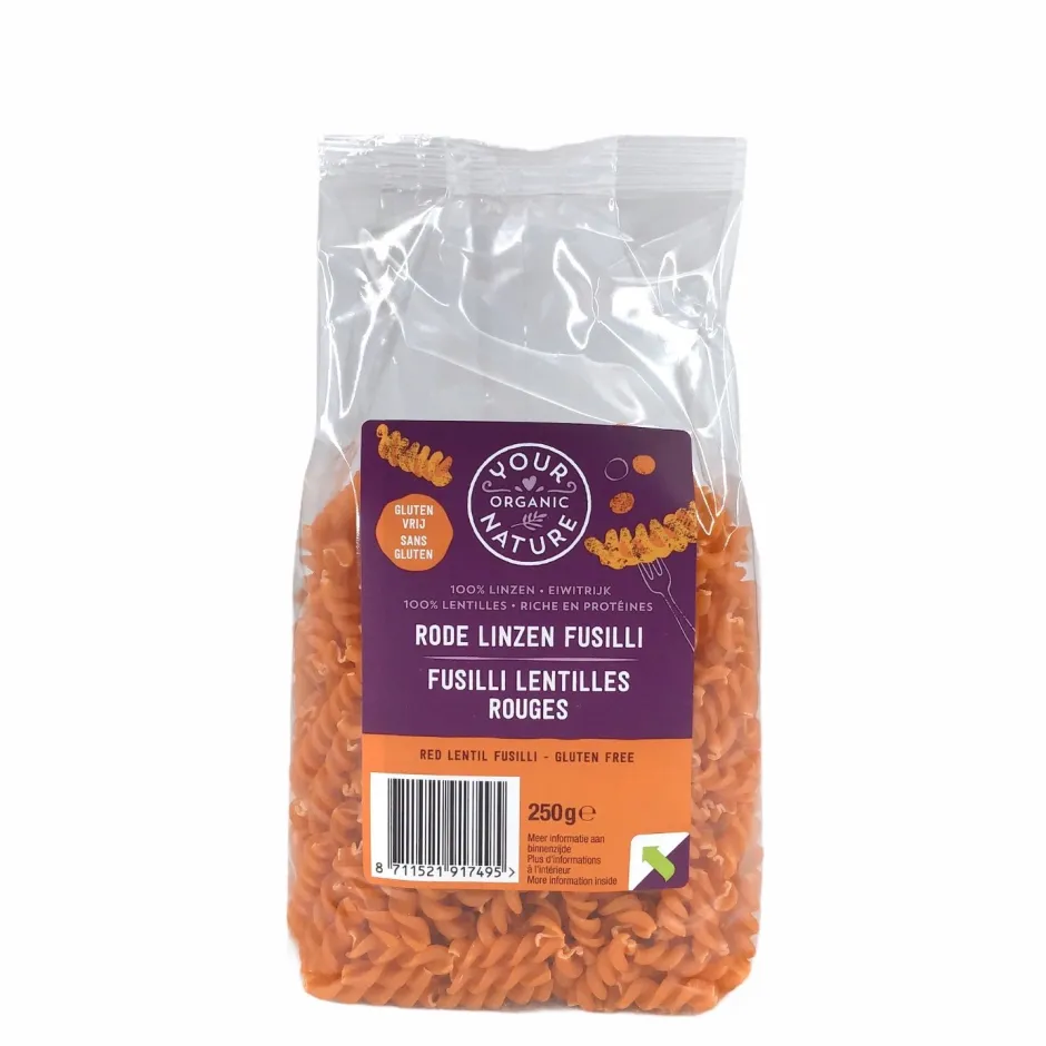 Your Organic Nature Pasta, Pizza En Noodles*Rode Linzen Pasta Fusilli 250g - BIO