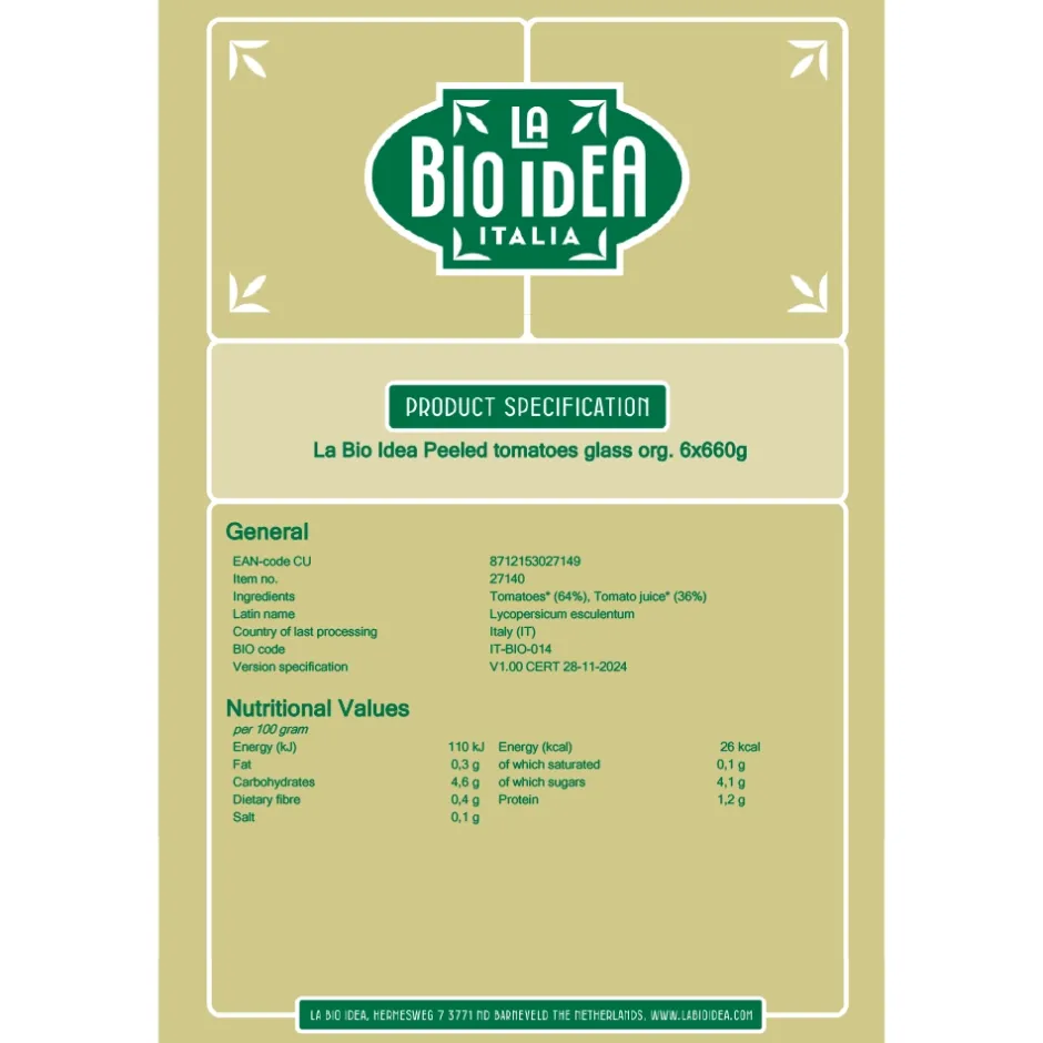 La Bio Idea Conserven (in Glas) | Tomatensaus*Tomaten gepeld (glas) 660g-BIO