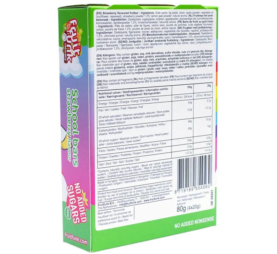 Fruitfunk Snoepjes | Repen*Unicorn Schoolbars Aardbei - (4st) 80g